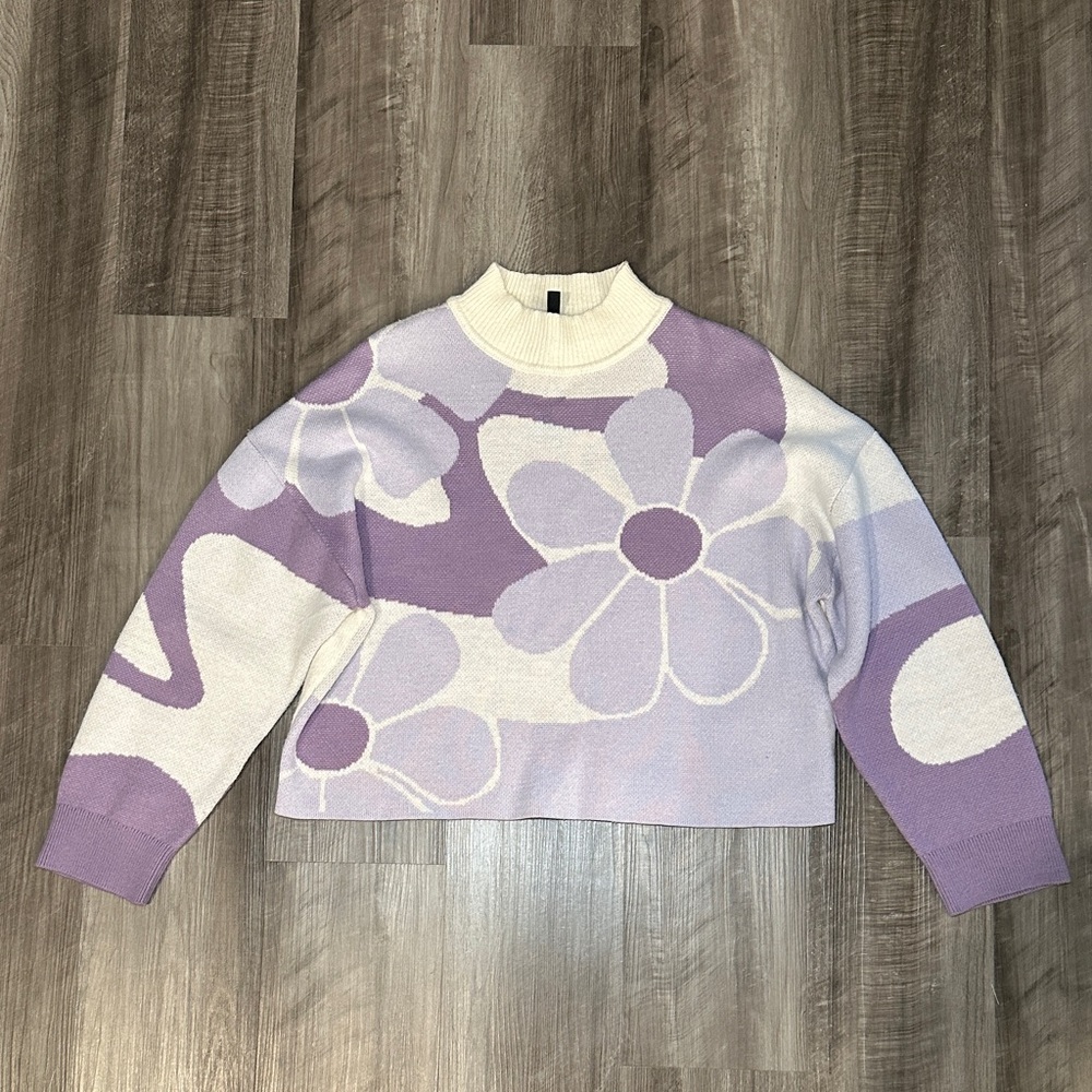 H&M Divided Mock Neck Floral Sweater - Large